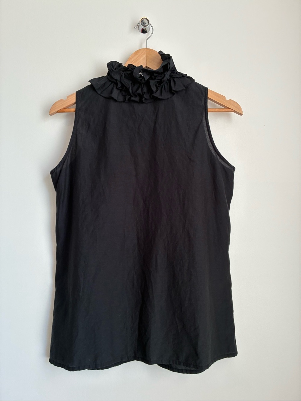 Tristan Cotton Silk Black Sleeveless Ruffle Neck Button Blouse M - Picture 2 of 9